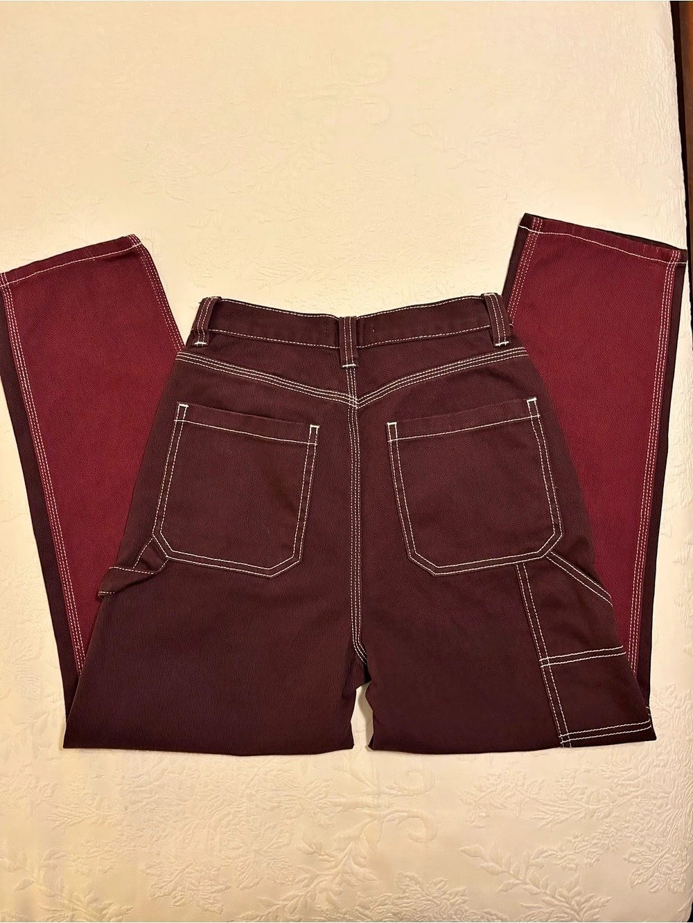 PacSun Contrast-Stitch Carpenter Pant Burgundy